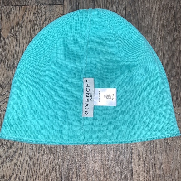 Givenchy Adult Unisex Split Logo Wool Beanie in Turquoise w black font, preloved - Picture 14 of 17